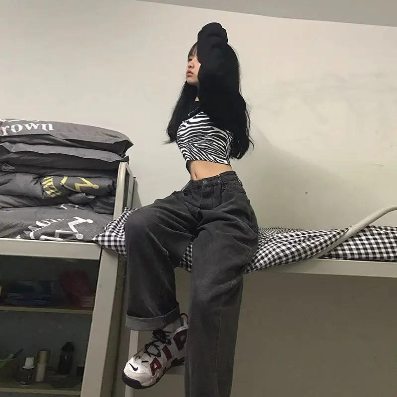 Vintage Adjustable High Waist BF Oversize Wide Leg Trousers Summer Baggy All-match Streetwear Retro Chic New Jeans Women Jeans