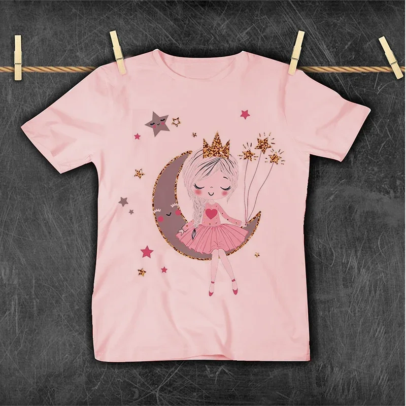 

Kids white Pink Unicorn Girls T-Shirt ballet Call Story Boys Short cartoon Sleeve Tee Tops Cartoon Printing Clothes Children