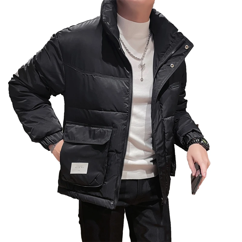 2022 Winter Solid Color Men's Parkas Coats Fashion Stand Collar Jackets Thicken Warm Zipper Jackets Hiphop Overcoat Streetwear