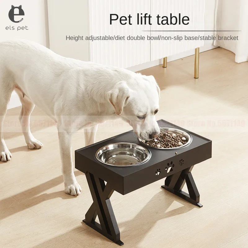 

Dogs Double Bowls with Stand Adjustable Height Pet Feeding Dish Bowl Medium Big Dog Elevated Food Water Feeders Cat Lift Table
