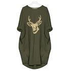 Рождественские платья для женщин с принтом лося осенние женские свободные кавайвечерние платья с длинным рукавом модные сарафаны с карманами и круглым вырезом