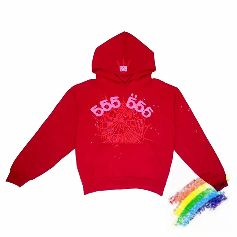 

Puff Printing Sp5der 555555 Angel Number Hoodie Men Women 1:1 Best-Quality Red Colour Spider Web Sweatshirts Pullover