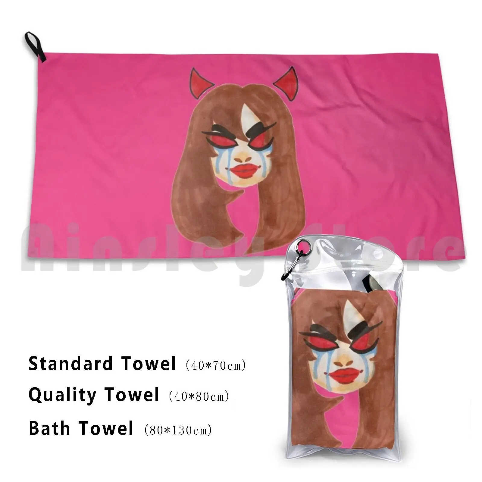 Heartbreak Devil Design Custom Towel Bath Towel Heartbreak Devil Angel Sad Aesthetic Marker Art Ohuhu