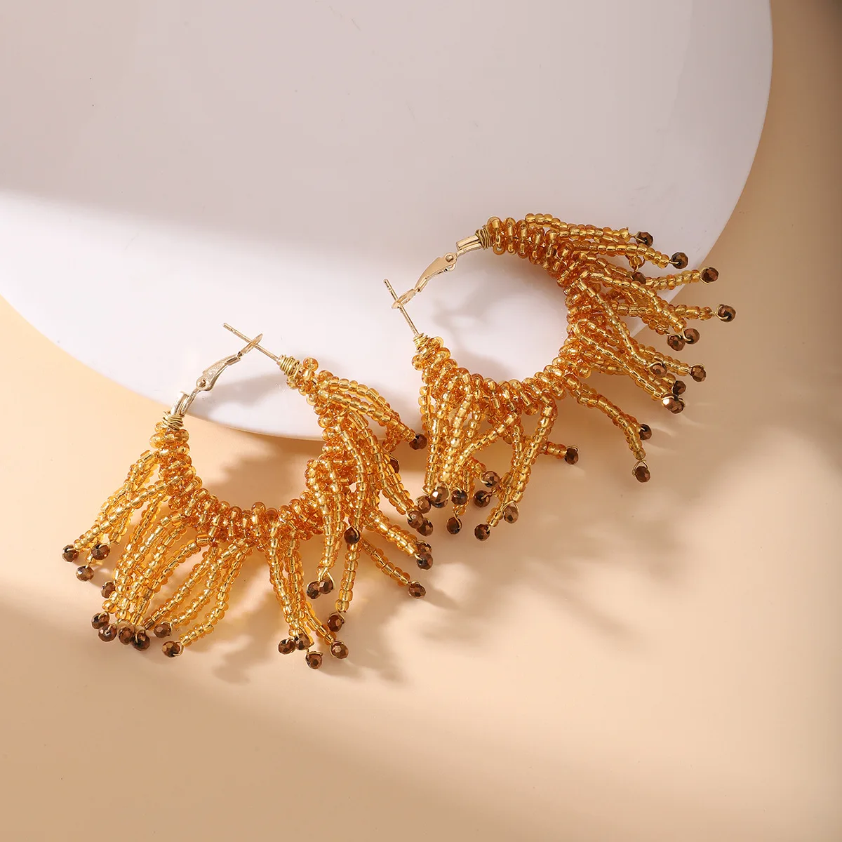 

Retro Exaggerated Holiday Decoration Rice Beads Beaded Earrings Bohemian Style Handmade Tassel Earrings rend Jewelry Accessories