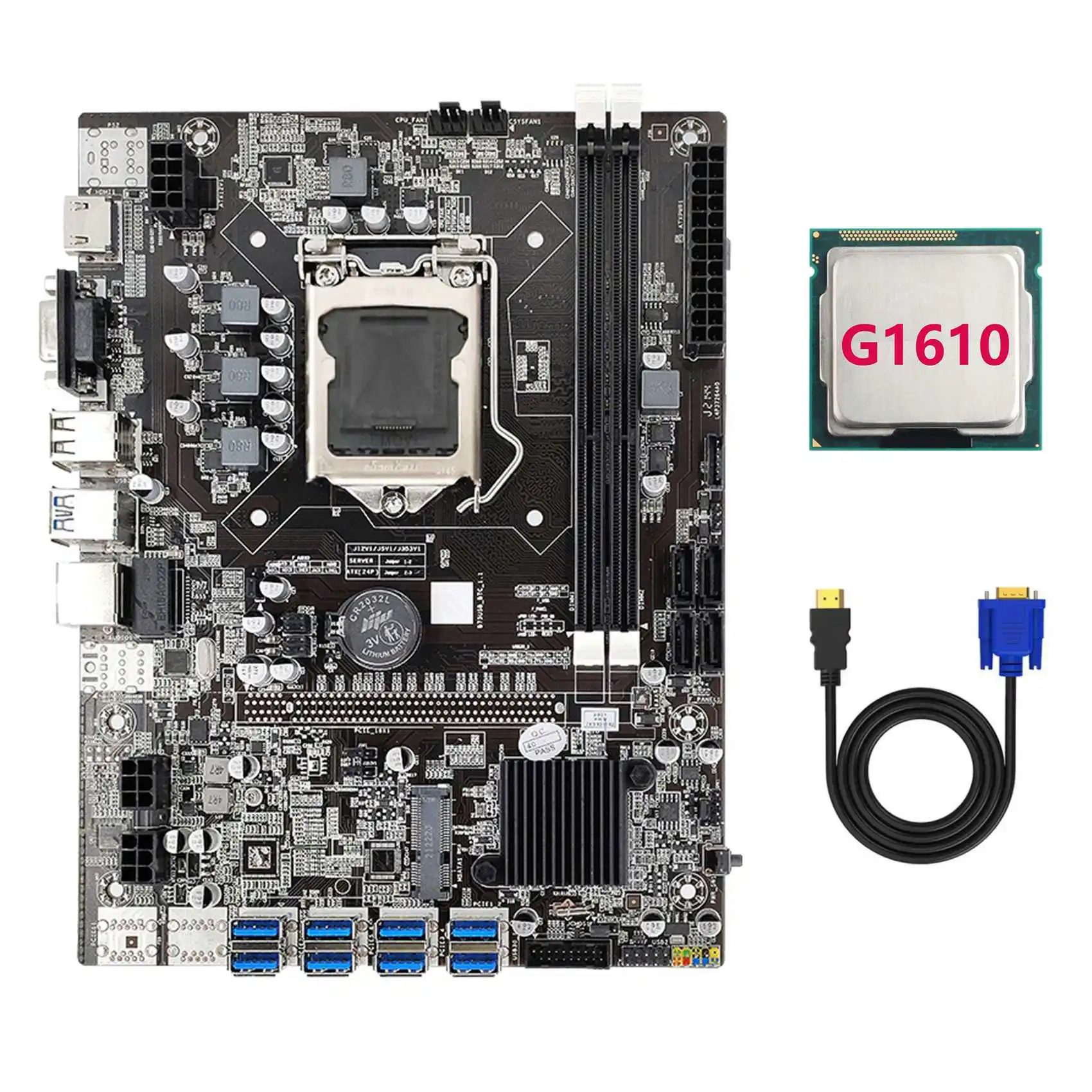 

B75 ETH Mining Motherboard 8XPCIE USB Adapter+G1610 CPU+HD to VGA Cable LGA1155 MSATA DDR3 B75 USB Miner Motherboard