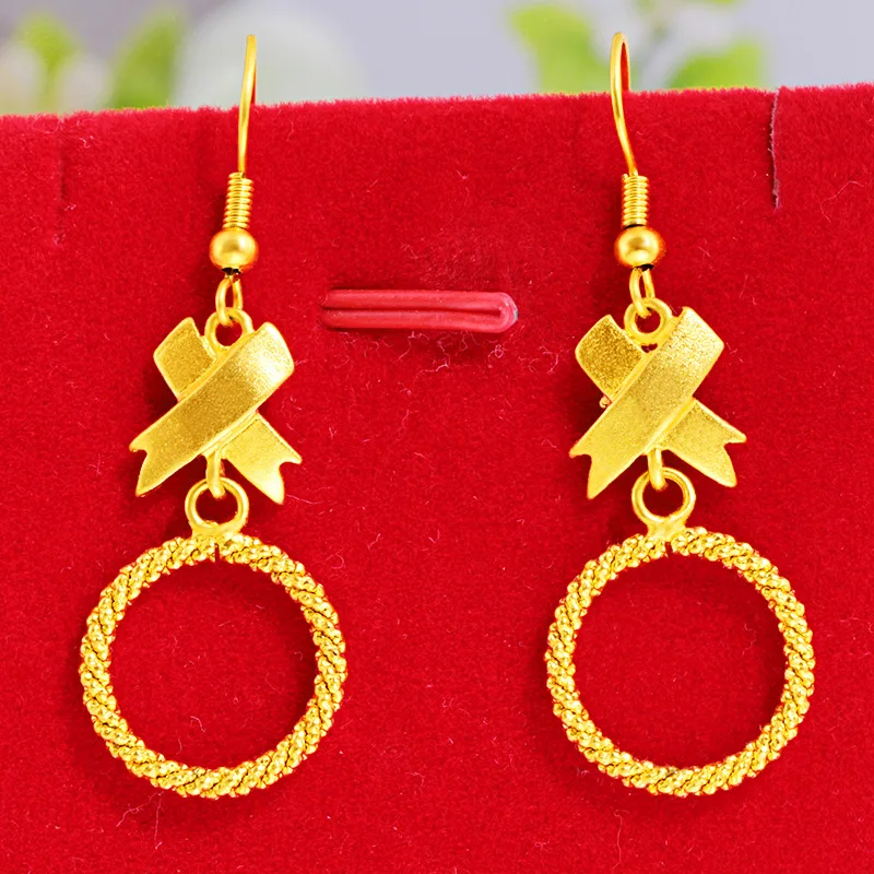 Купи Simple Twist Woven Stud Earrings Female 24k Golden Plated Ring Tassel Earrings Sand Gold Bridal Jewelry Gift Not Fade за 539 рублей в магазине AliExpress