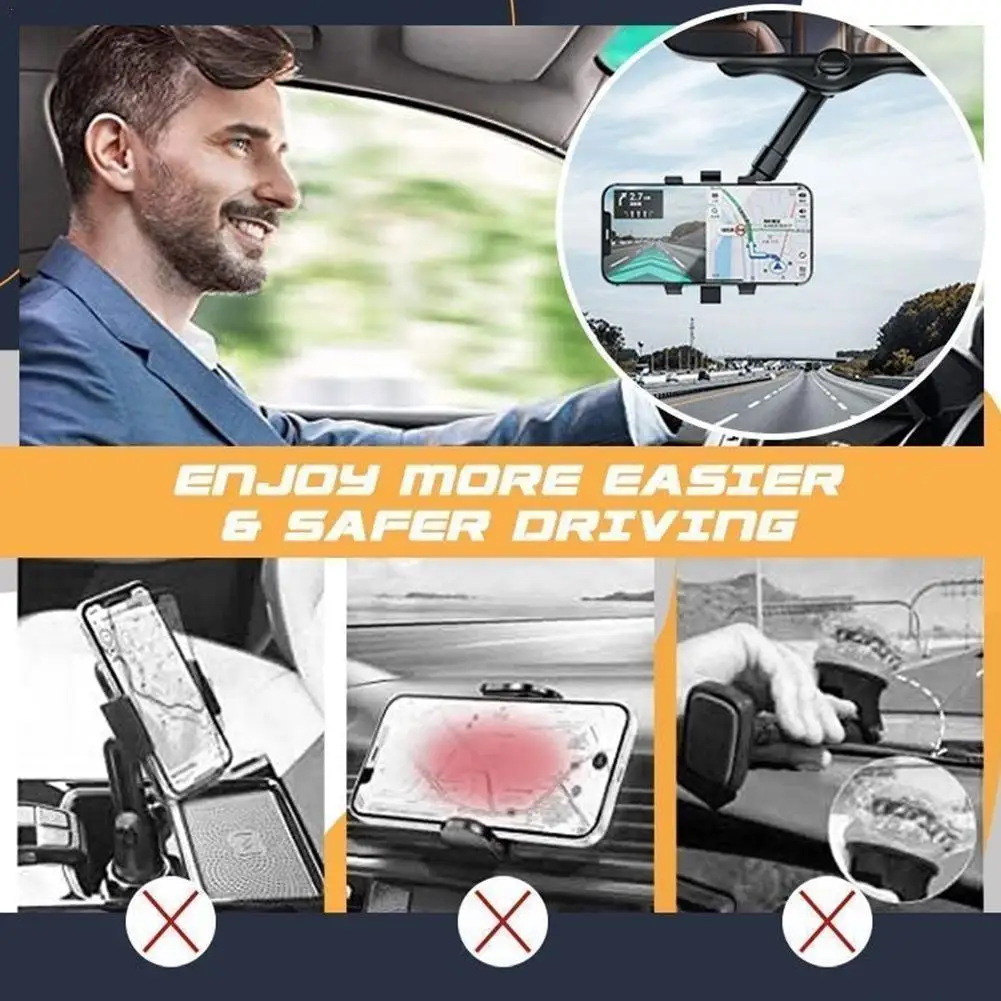

360° Rearview Mirror Phone Holder For Car Mount Phone And GPS Holder Universal Rotating Cell Phone GPS Car Rear View Mirror