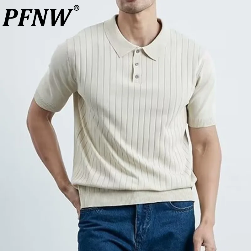 

PFNW Spring Summer New Men's Comfortable Knitted T-shirt Sexy Casual Solid Color Short Sleeve Slim Harajuku Fashion Tees 28A2757