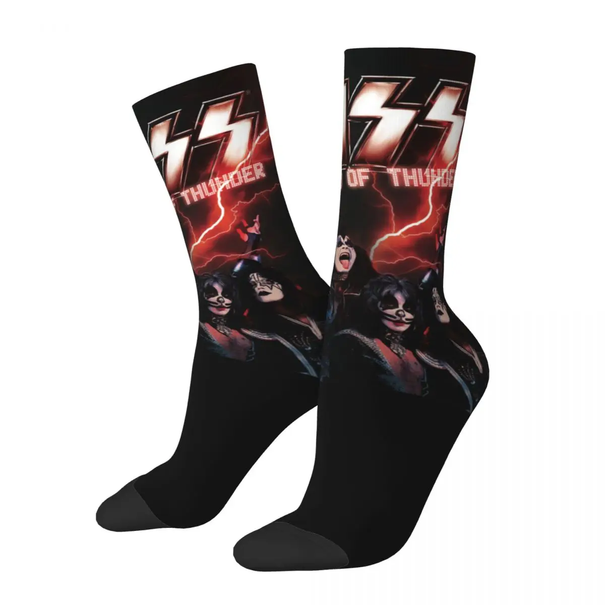 

Male Kiss Rock Band Socks Cotton Fashion Music God Of Thunder Socks Harajuku Accessories Middle TubeSocks Best Gift