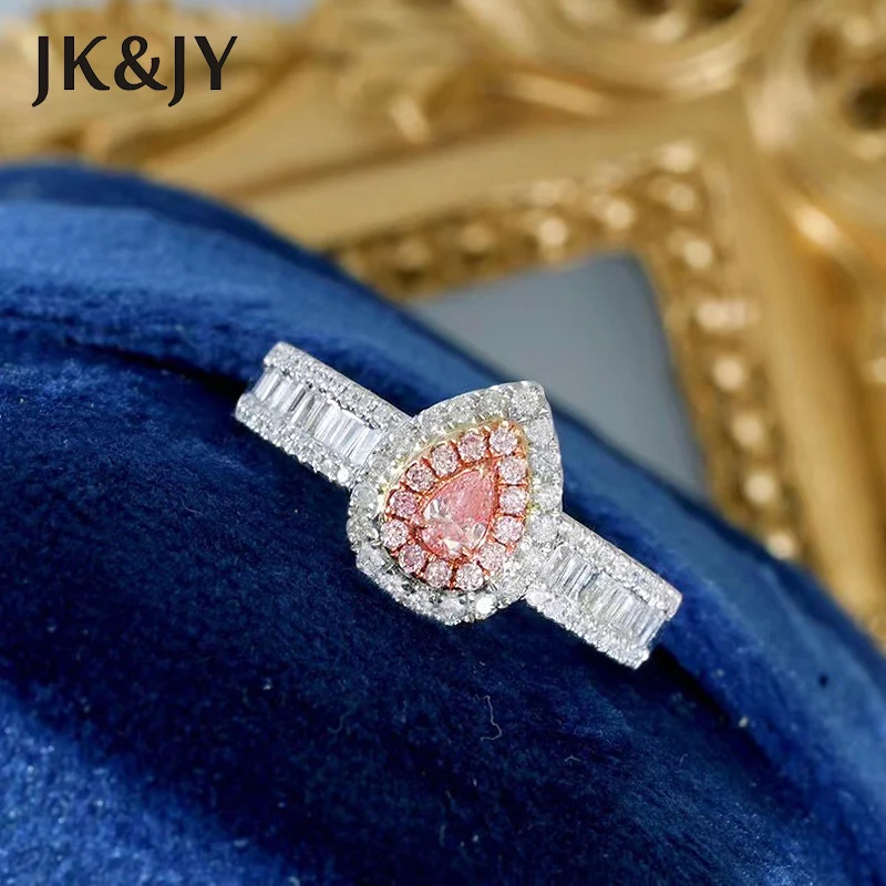 

JK&JY 18K White Gold Natural Pink Diamond Pear Shape Halo Ring Party Fine Jewelry Beautiful Girl Gift Wholesale