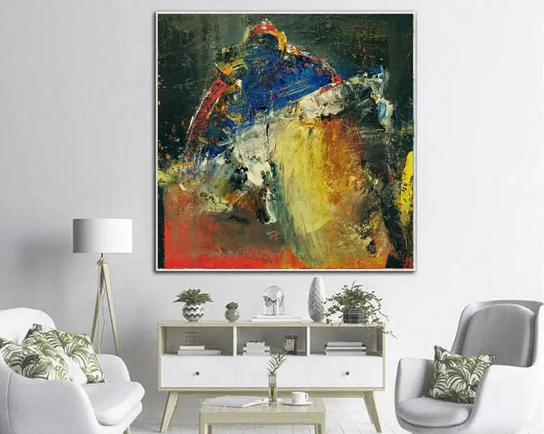 

Большая абстрактная масляная живопись, желтый Настенный декор, современная картина для гостиной, большая картина маслом, крупная картина