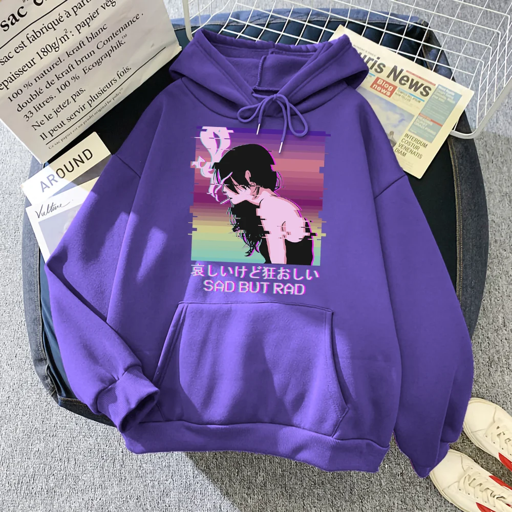 

Vaporwave Aesthetic Sad But Rad Anime Girl Printed Man Hoodies Street Style Pullover Fashion Casual Soft Clothing Mens Hoodie