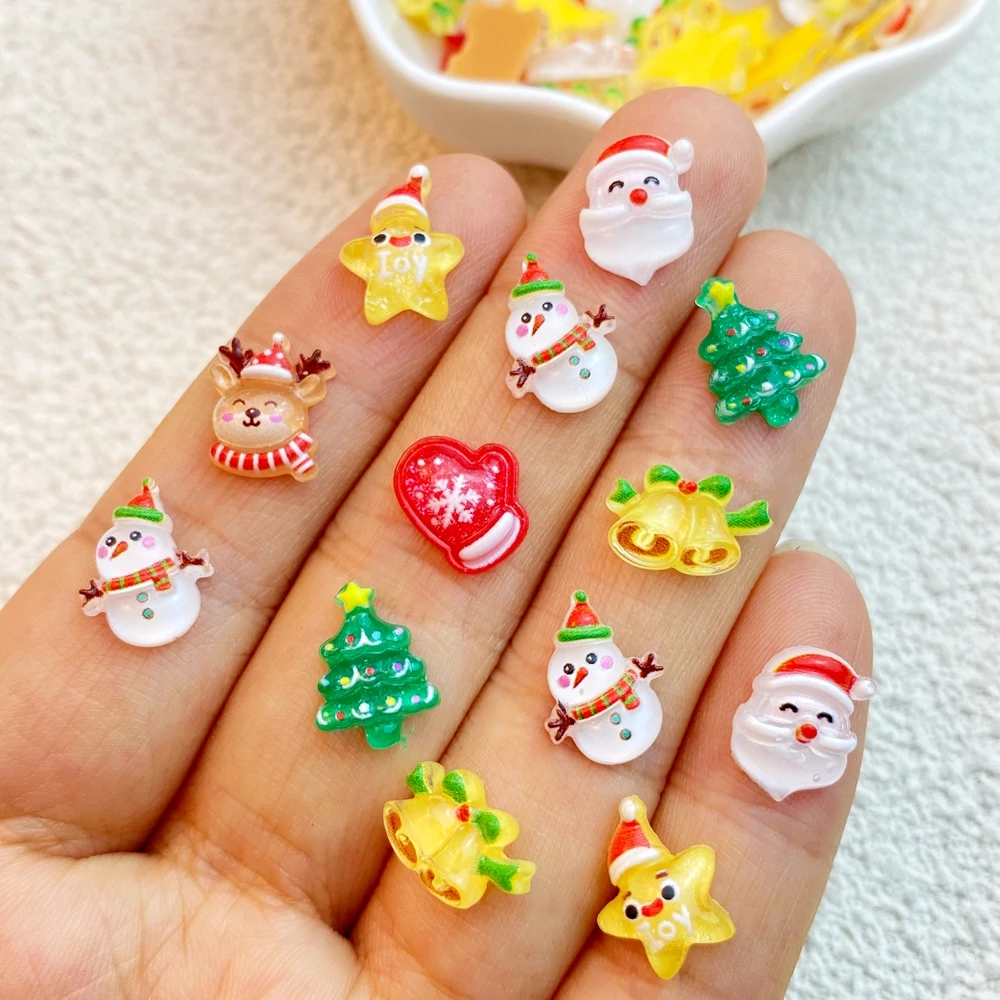 

50 шт. новые милые полимерные мини Мультяшные животные рождественские сережки серии плоские задние маникюрные детали украшения для волос банты