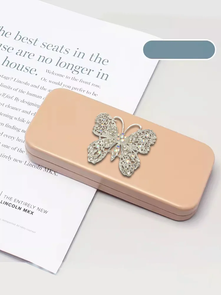 

Легкие однотонные чехлы для очков, портативный и стильный-изумрудный и черный декор с кристаллами и бабочками