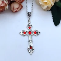 large baroque christian cross necklace red crystal gothic cross and easter jewelry neutral stone cross