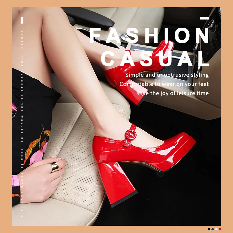 

2022 Spring Summer New French Retro Women Shoes with High Heel Square Head Mary Jane Shoes for Women