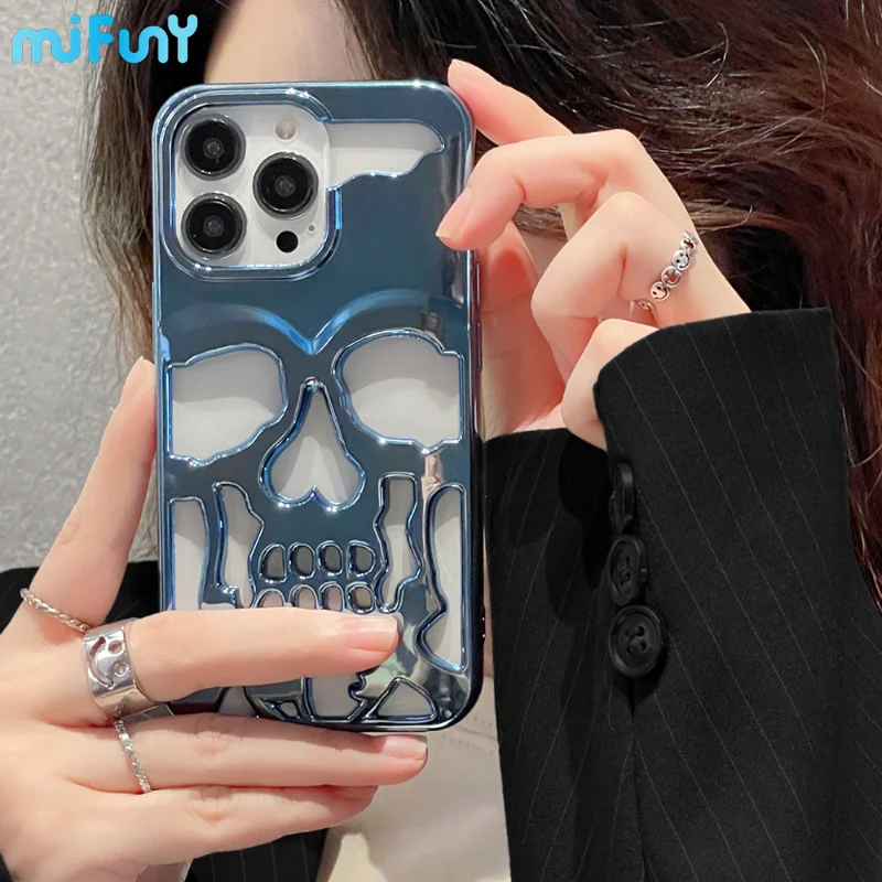 

Mifuny Luxury Skeleton Skull Case for IPhone 14 13 12 11 Pro Max Shockproof Back Cover Camera Full Protect Hollow Phone Cover