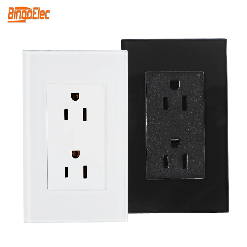

Bingoelec Tempered glass American wall sockets Double 3-pole 15A US standard socket Electric Power Outlet