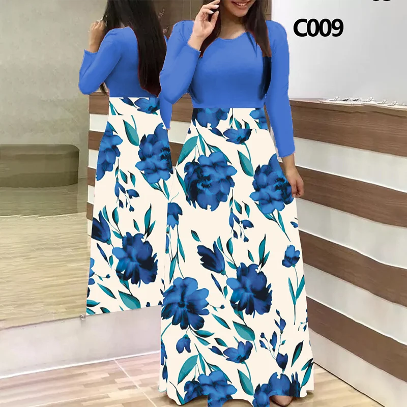 

Women's Printing Stitching Floral Long Banquet Dress Tight Dress Elegant Sexy Woman Super Long Dress Spring And Autumn Summer