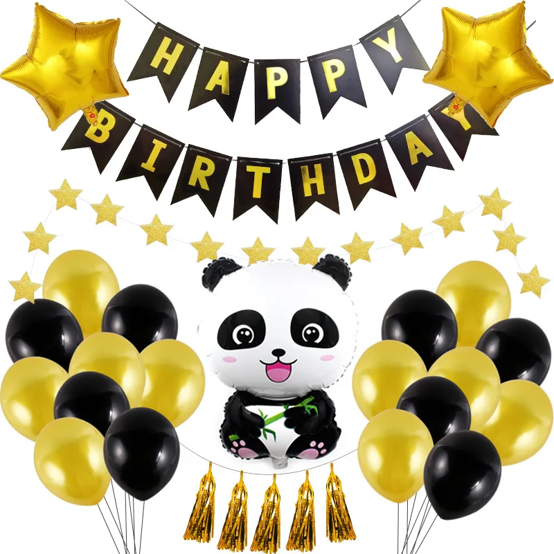 

Panda Balloons Birthday Party Decorations Black Gold Balloon Garland Arch Kit for Kids Boy Girl Children's Day Party Supplies