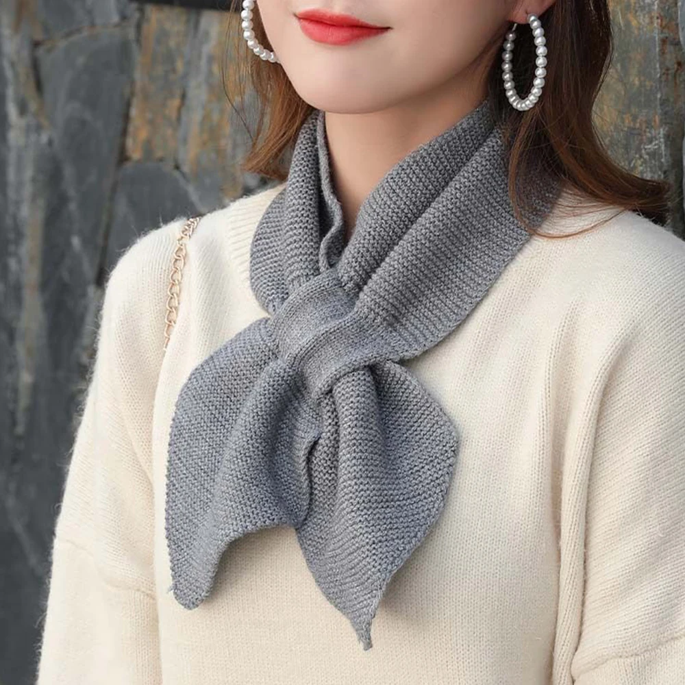 

Korean Women Bowknot Cross Knit Ring Neck Scarves Fashion Female Autumn Winter Candy Color Elastic Soft Wool Warm Girls Scarf