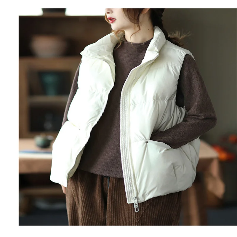 Short Standing Collar Women's Vest Jacket Woman Winter 2023 Demi-season Parka New In Outerwear Spring Female Leather Oversize