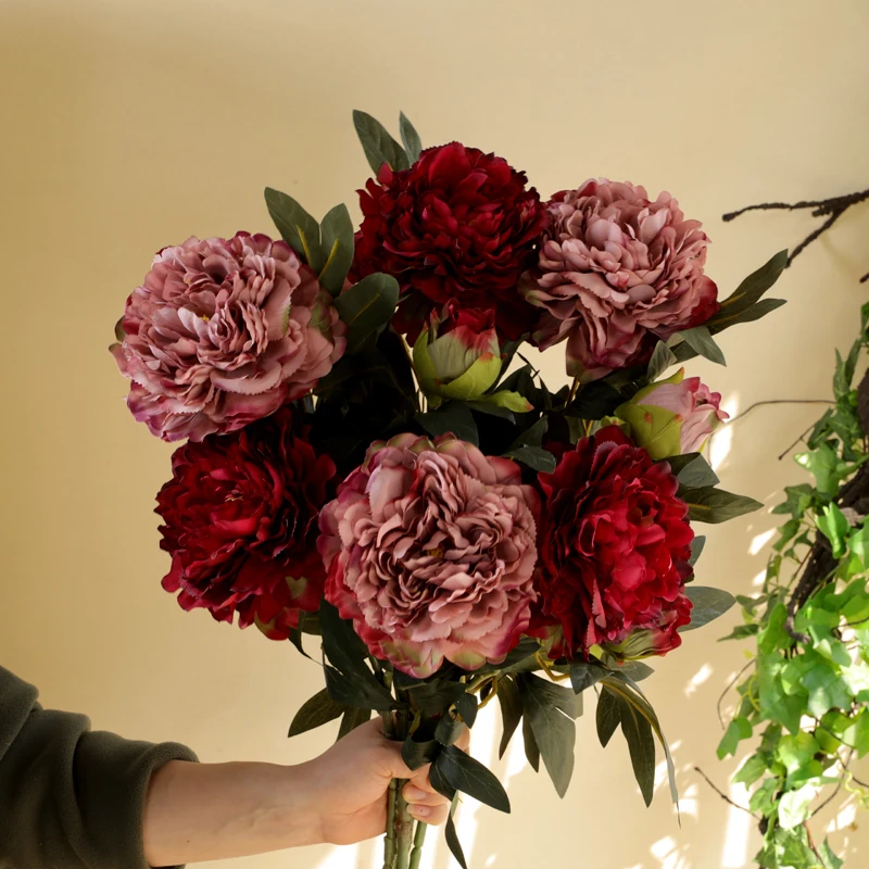 Ретро двуглавый пион искусственный цветок скандинавский украшение для дома