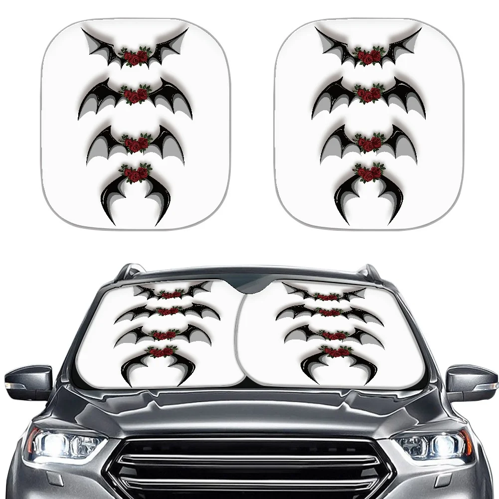

2Pcs Car Sun Shade Protector Parasol Auto Front Window Sunshade Halloween Bat Pattern Windshield Visor Cover Interior Accessorie