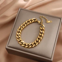 stainless steel titanium steel gold cuban chain bracelet exquisite design simple charm personality women fashion jewelry gifts