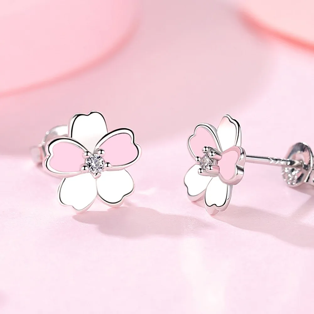 

925 Silver Needle Stud Earrings High Quality Women Fashion Jewelry Trendy Flower Zircon Crystal Hot Sale Earrings