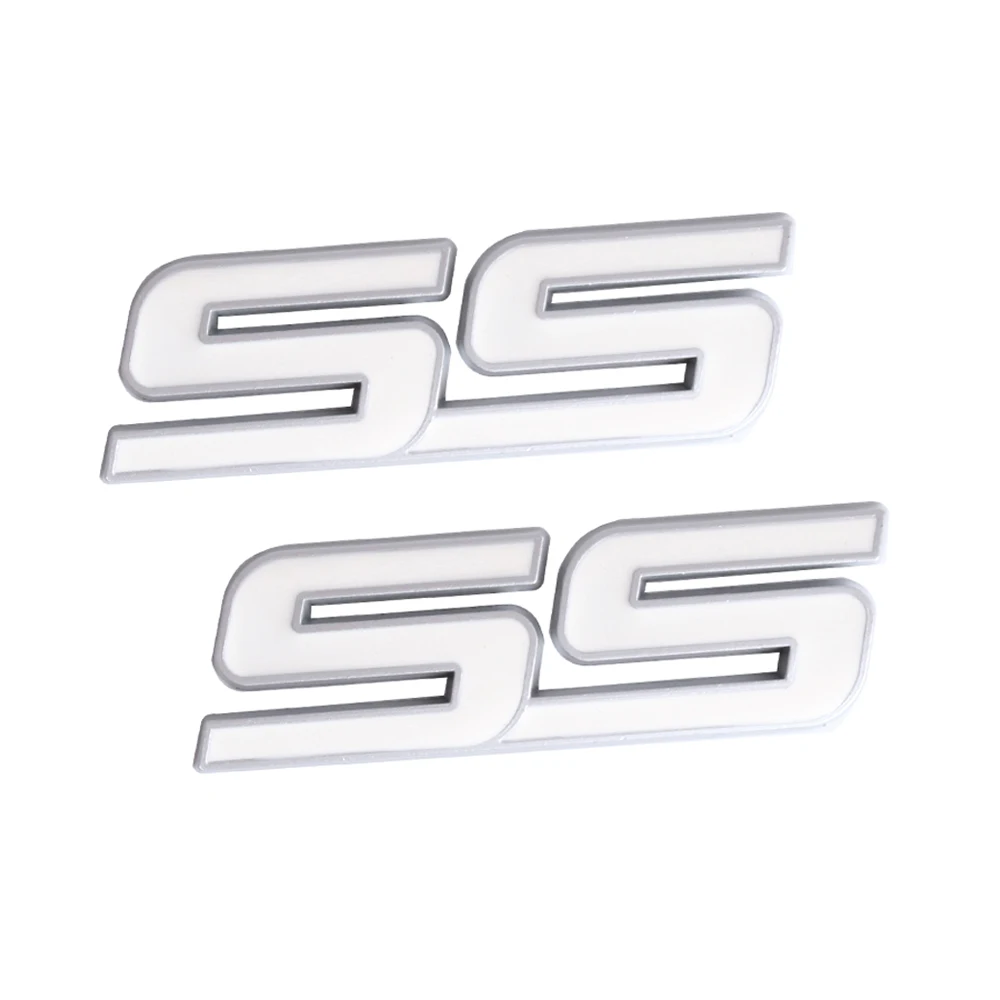 

2x White SS Logo Car LH&RH Fender Door Emblem Nameplate Stickers for Chevrolet Camaro SS