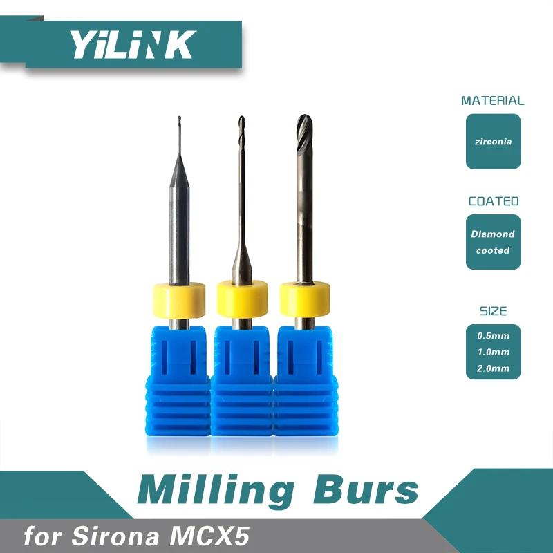 Yilink Milling Burs of Sirona MCX5 Machine DC Coated Drills for Milling Zirconia Blocks Suitable for Dental Lab CAD/CAM System