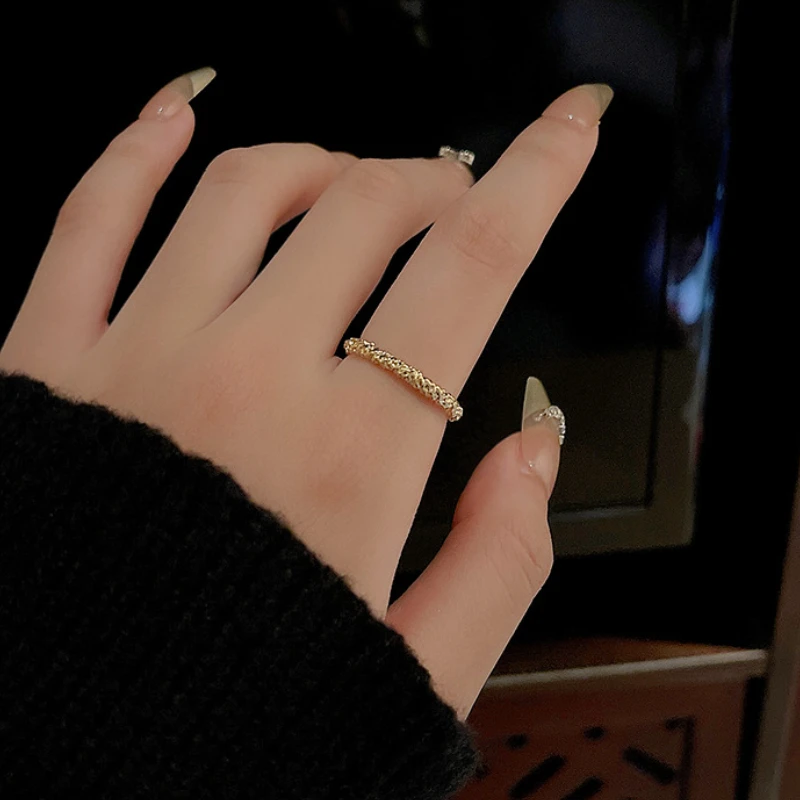 

VSnow Minimalist Gold Color Texture Open Ring for Women Ins Fashion Adjustable Index Finger Metal Everyday Ring Jewellery
