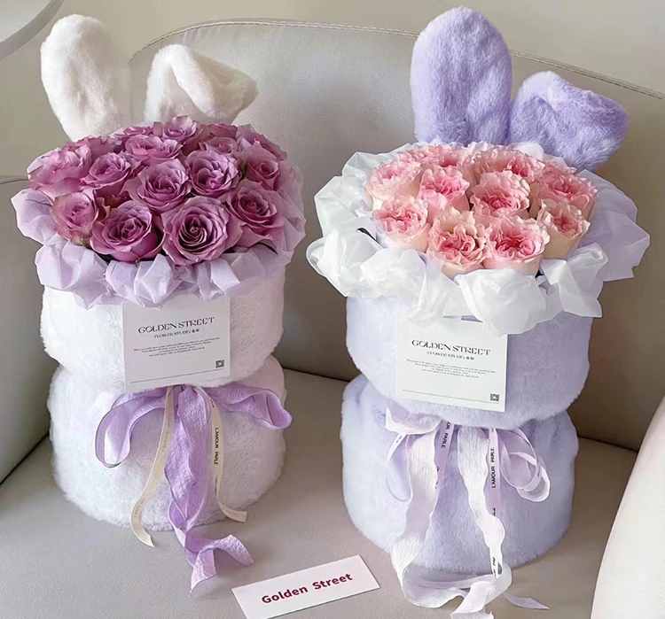 Плюшевая ткань с кроличьими ушками Цветочная оберточная бумага материал для