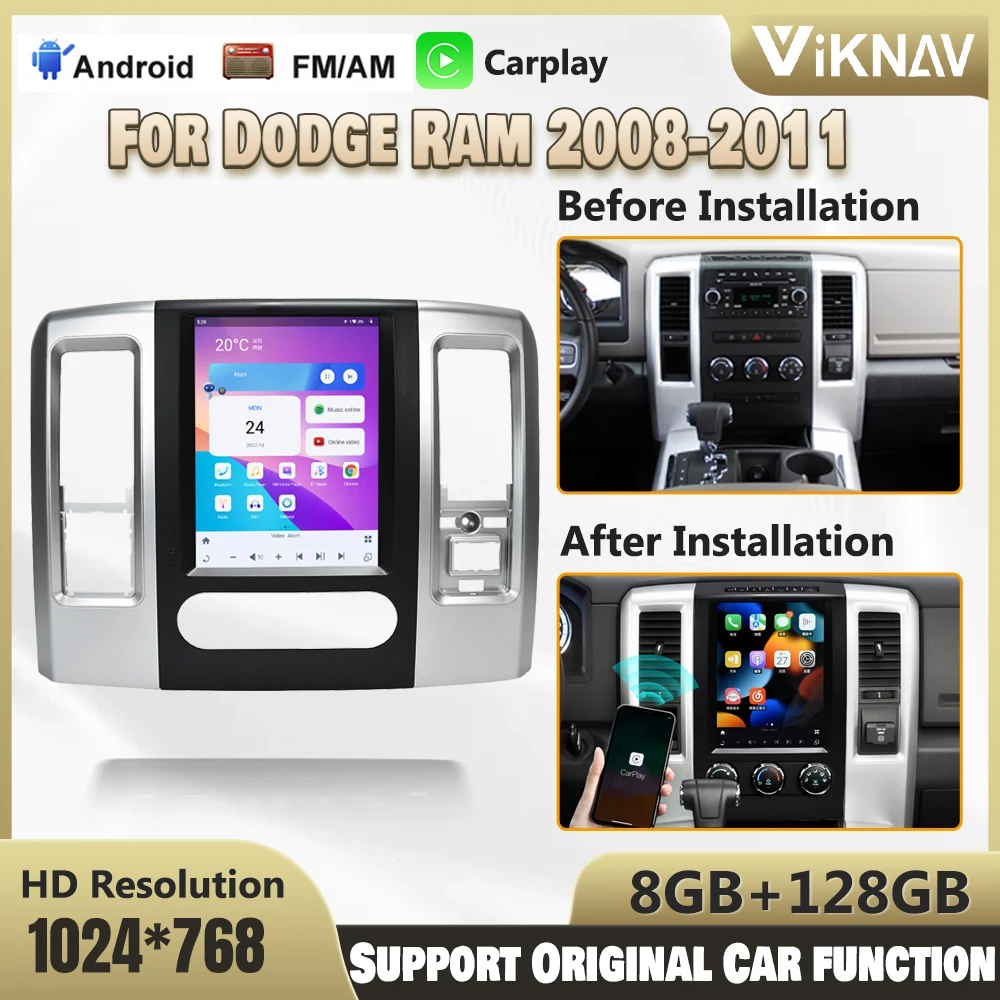 

12,1 дюймовый Android 11 автомобильный радиоприемник Тесла стиль для Dodge Ram 2008-2011 стерео Замена мультимедийный плеер GPS навигация головное устройство