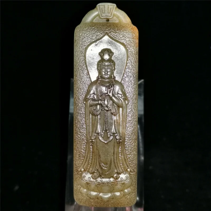 

Chinese Hetian Old Jade Jade Hand Carved Pendant Necklace Statue Bodhisattva