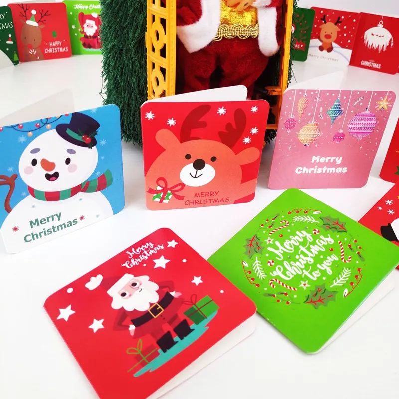 

20pcs Christmas Day Gift Wishes Greeting Cards Mini Square Folding Cards Gifts Creative Customization post cards With Envelope
