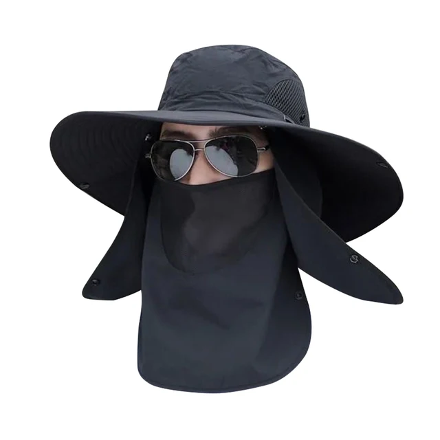 Adjustable Wide Brim Sun Hat Face Mask 
