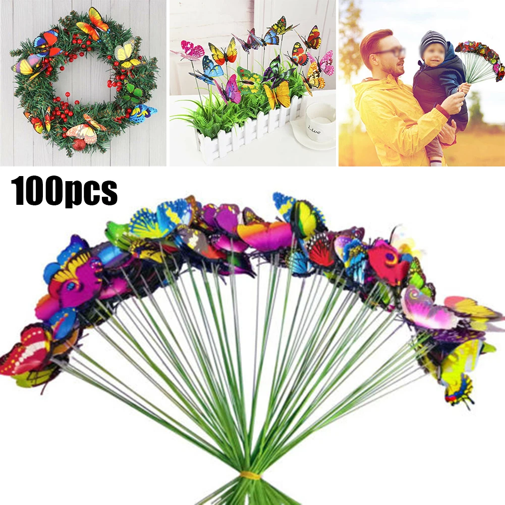 

100 шт., декоративные бабочки для сада, 4 см, из ПВХ