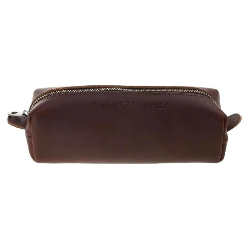 

B36C Handmade Genuine Leather Pen Bag Cowhide Zipper Pencil for Case Box Statio