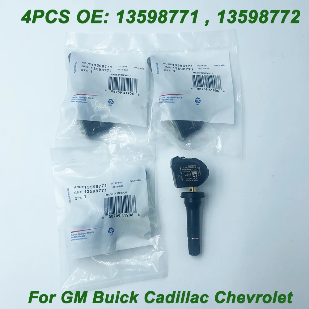 

Датчик давления в шинах TPMS для GM Buick Cadillac Chevrolet 13598771 13598772 13586335, 4 шт.