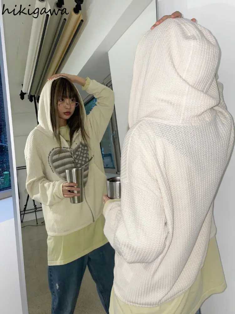 Y2k топы толстовки женские пальто с капюшоном принтом модный кардиган женская