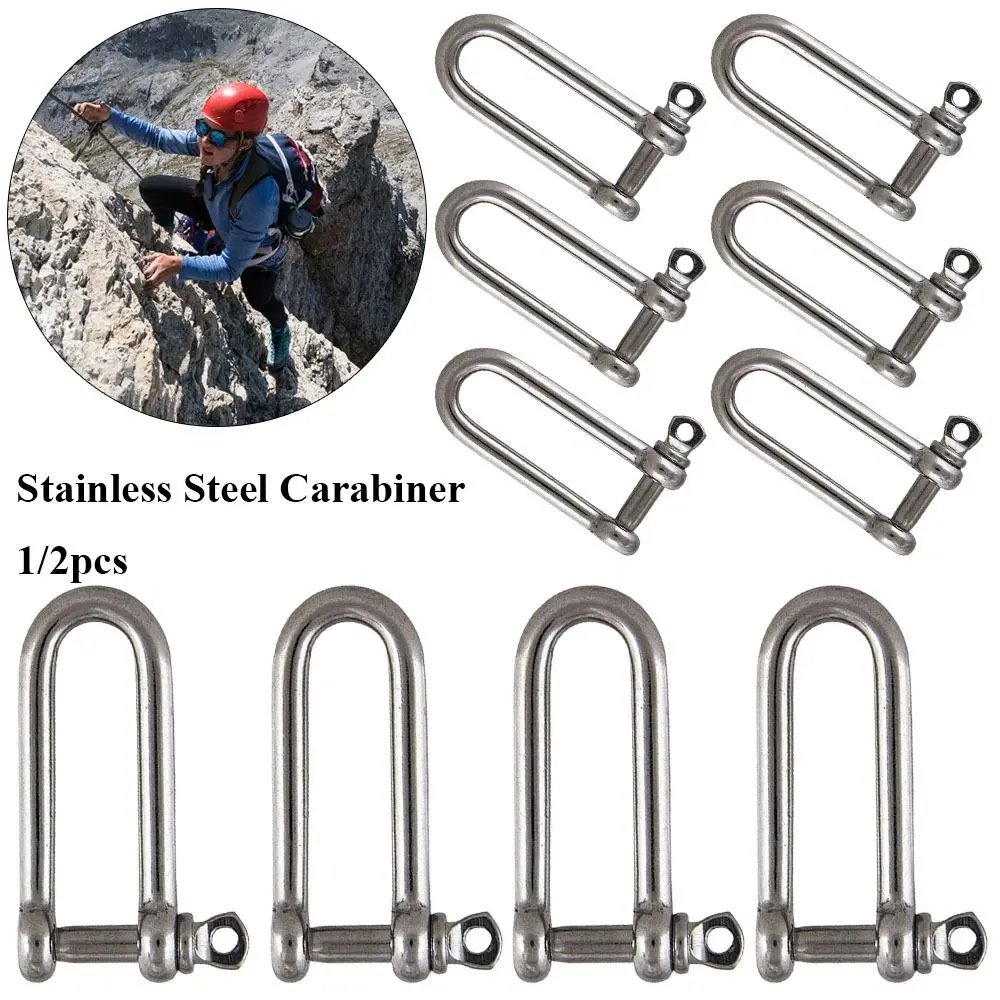 

1/2pcs Solid Stainless Steel Carabiner D Bow Staples Shackle Fob Key Ring Keychain Hook Screw Joint Connector Buckles Outdoor