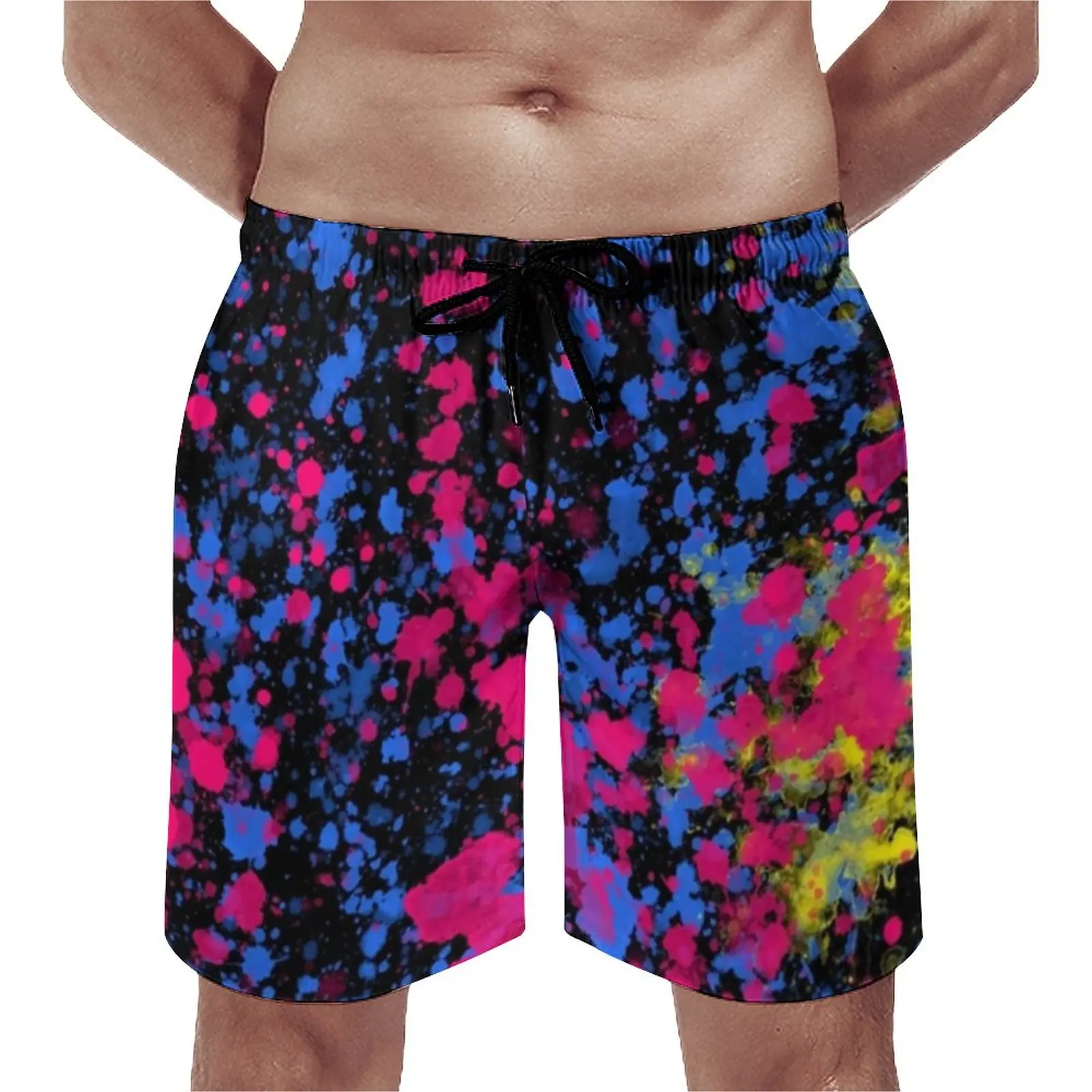 

Summer Board Shorts Neon Paint Splatter Sports Fitness Abstract Graffiti Beach Shorts Casual Quick Drying Beach Trunks Plus Size