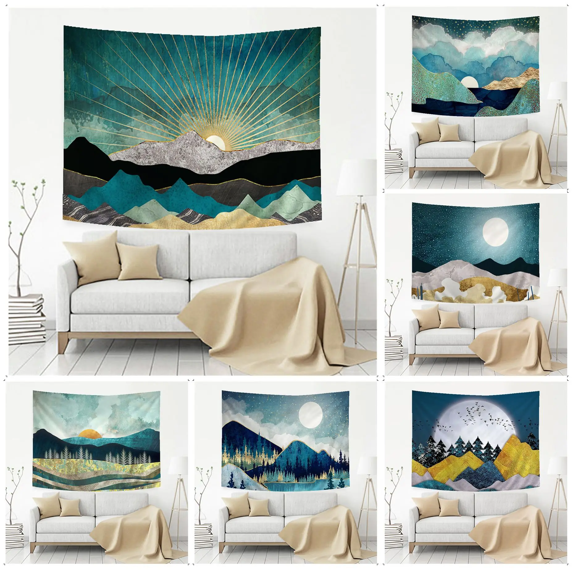 

Abstract Painted Sunset Mountain Tapestry Anime Tapestry Hanging Tarot Hippie Wall Rugs Dorm Wall Hanging Sheets