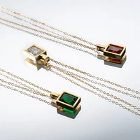 gd vintage 3 colors square crystal zirconia pendant necklace for women 316l stainless steel necklace jewelry gift 2022 new