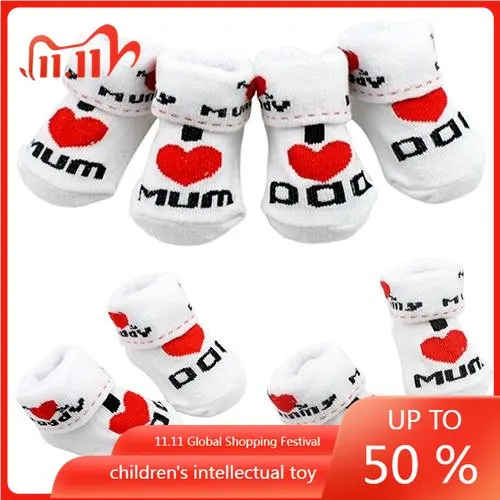 

1Pair Newborn Baby Infant Boys Girl Cotton Slip-resistant Floor Socks Love Mom/Dad Pattern Suitable 0~6 Months Toddler