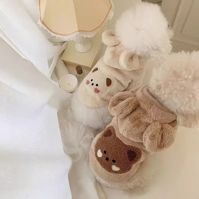 Плюшевые толстовки для собак Роскошная Одежда пуловеры с принтом медведя зимние