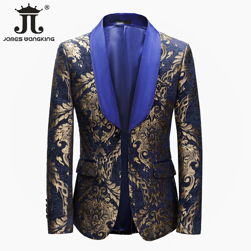 

Men's Suit Fashion Print Slim Fit Banquet Social Ball Tuxedo Groom Wedding Dress Stage Host Costume Formal Suit Jacket