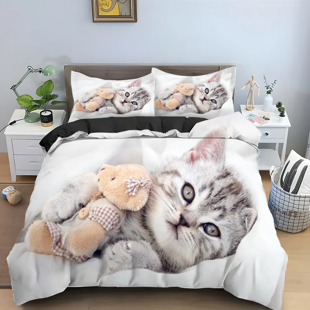 

Bed S With Kitten That Occupy The Home Pattern Four Piece Bedding Set For Bed Queen Size Set Bedroom Bed 3D Print